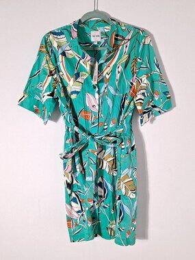 NWT Nic + Zoe Riviera Botanical Short Sleeve Shirt Dress Floral Buttons